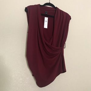 Ann Taylor Asymmetric Burgundy Draped Top Sz L